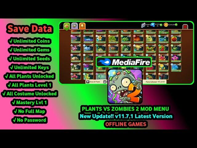 PLANTS VS ZOMBIES 2 MOD APK 11.7.1 ALL PLANTS UNLOCKED, PLANTS LEVEL 1, NO FULL MAP || NEW UPDATE!!