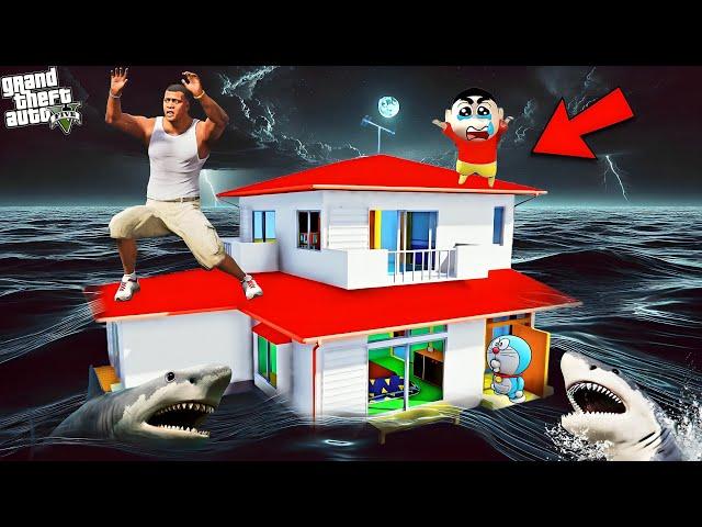 GTA V : Shinchan House Stuck in BIG TSUNAMI ! Franklin Trying to Help Shinchan in GTA 5 | in Telugu