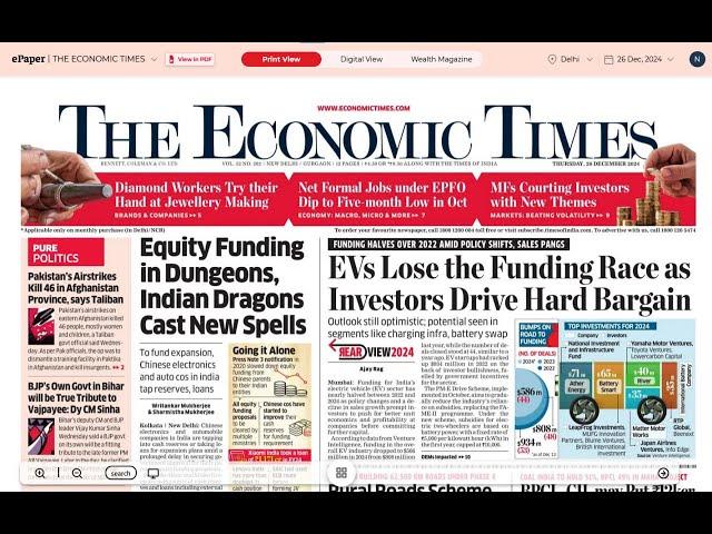 26 December 2024 | The Economic Times Newspaper | Daily Finance & Business News Analysis