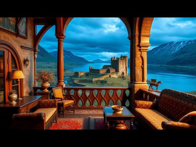 Luxurious Scottish Highlands Castle Interiors and Landscape with Celtic and Bagpipe Music