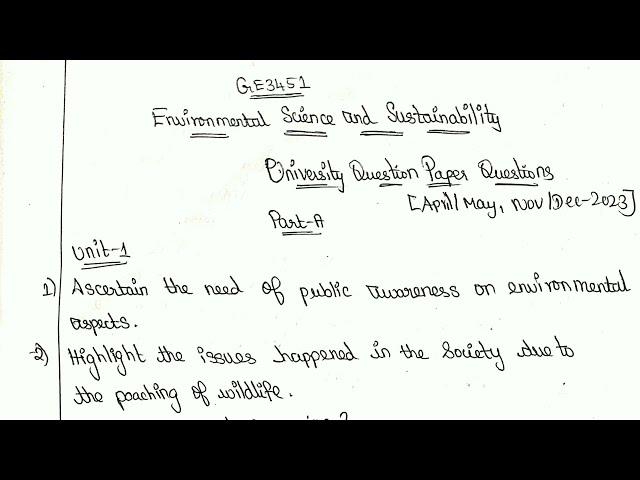 GE3451 Environmental science and sustainability important university questions tamil||Reg 2021.