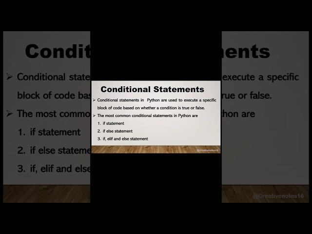 Conditional statements in python|if,if...else,if..elif..else statement| Creative Notes#python#shorts