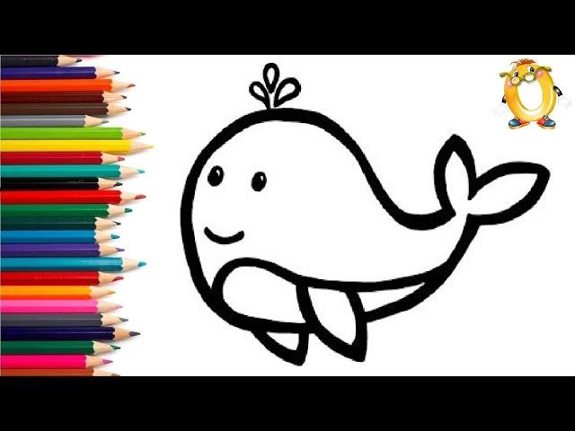 Раскраска для детей РЫБА КИТ. Мультик - Раскраска. Учим цвета II ОБУЧАШКА ТВ