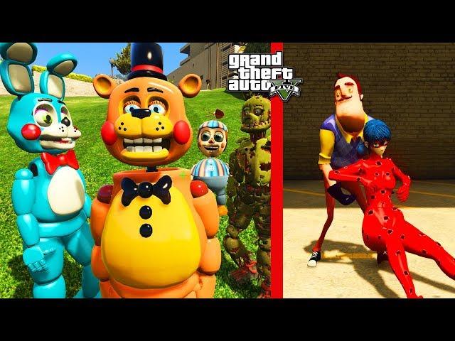 A NEIGHBOR Stolen by LADY BAG AND CHIKA FREDDY AND SHOCK ANIMATRONICS - FNAF Animation GTA 5 MODS