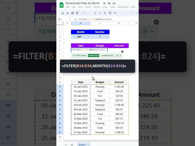 Dynamically Filter by Month in Google Sheets #shorts