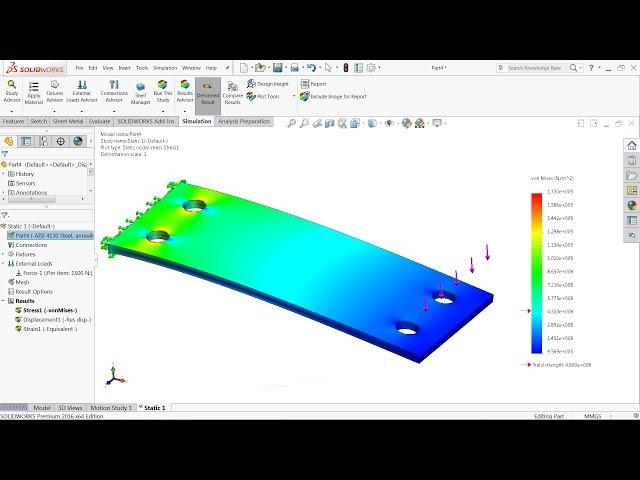 Solidworks Simulation tutorial | Static Simulation Study