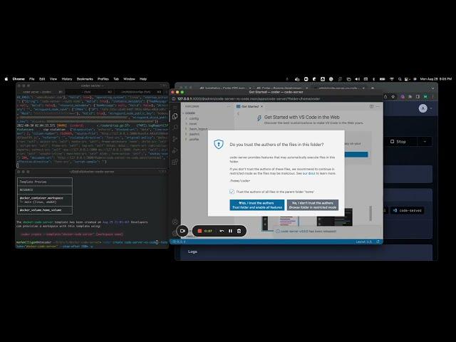 Install Coder on a Macbook and build a code-server (VS Code) workspace on Docker Desktop