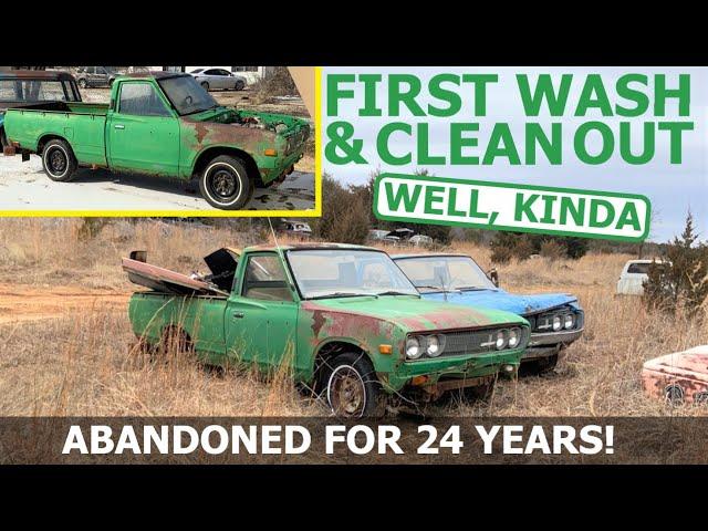 JUNKYARD Datsun 620 gets FIRST WASH and CLEANED OUT for the first time in 24 YEARS! Well, kinda.