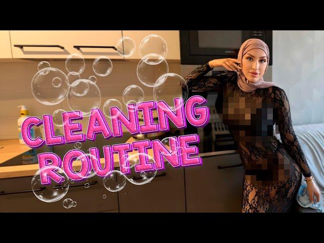 [4K] CLEANING IN A LONG TRANSPARENT DRESS & HIJAB | REAR VIEW