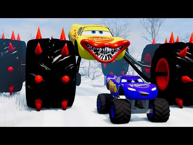 Epic escape from Lightning McQueen Eater, Mater Eater, Fire Engine Eater|BeamNG.Drive