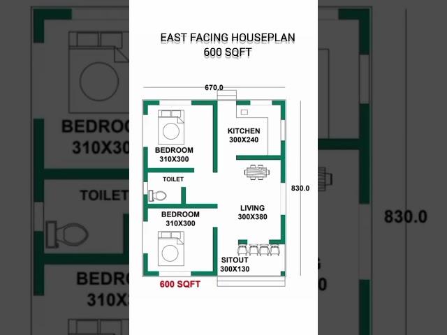 600 sqft #East facing houseplan #shorts #Indian construction #hbg