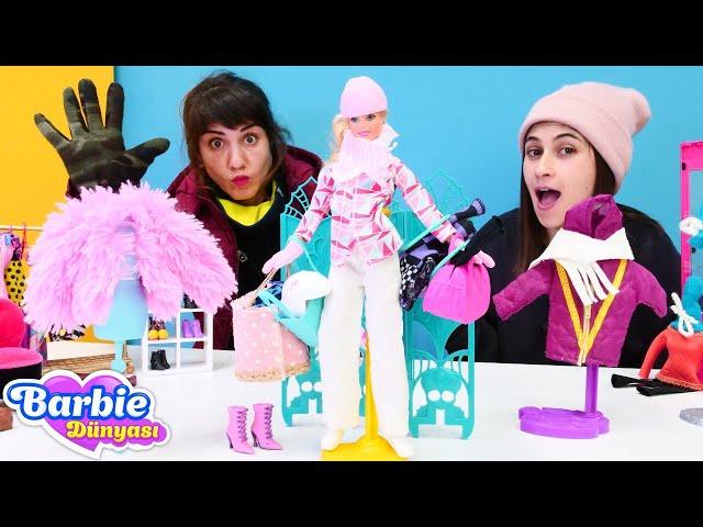 Ayşe ve Ümit ile Barbie oyunları! Barbie için kışlık kıyafet alıyoruz! Barbie videoları