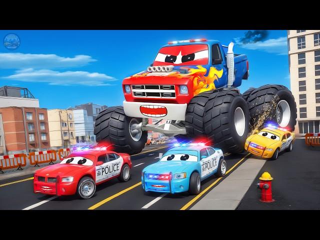 Big Monster Truck Madness vs Super Police Cars Chase: Insane Road Rage Rampage! Hero Cars Movie