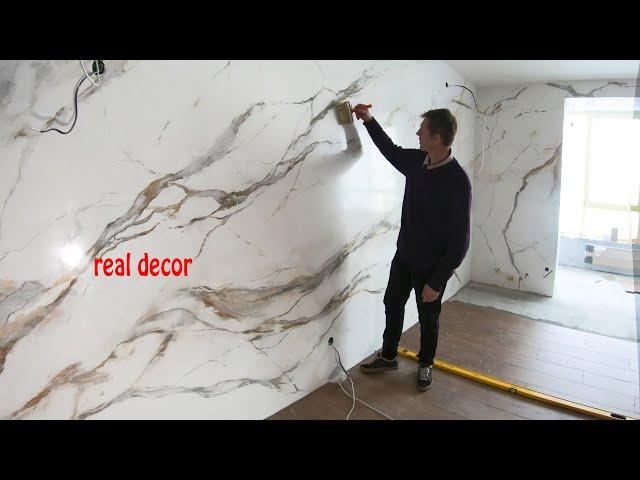 Fantastic marble wall painting. Calacatta Gold marble imitation.(2021)