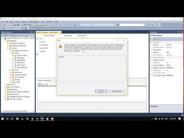 Saving Changes is not permitted [Solution] MS Sql Server Management Studio
