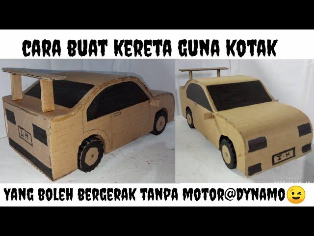 cara buat kereta guna kotak | rubber band powered cardboard car