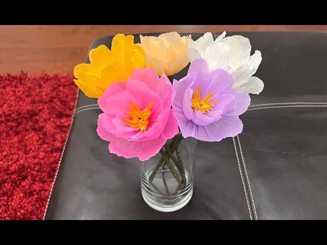 Quick and easy paper flower making trick - no cutting individual petals / Crepe paper double cosmos