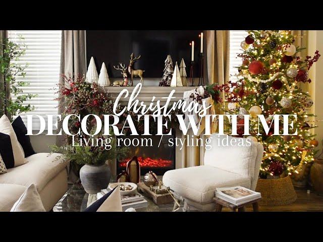 Christmas Decorate With Me 2024 | Living Room Styling Ideas | Deep red/burgundy Christmas