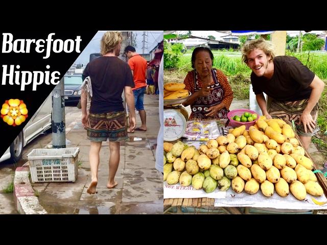 BAREFOOT FRUITARIAN HIPPIES at a fruit market in Thailand