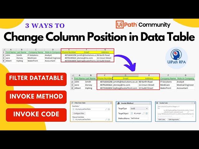 3 ways to Change Column Position in Data Table UiPath | Rearrange Data table columns UiPath