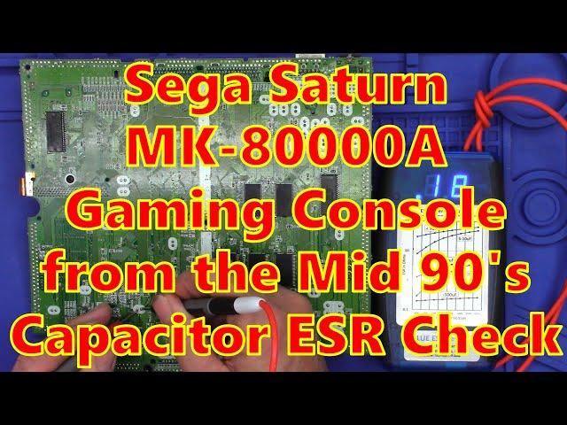 Capacitor ESR check in a mid 90's MK-80000A Sega Saturn Gaming Console with the Satiator installed.