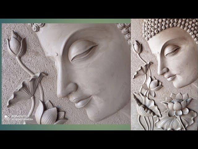 making of Buddha mural with simple tools//gautam buddha emboss painting//buddha clay mural painting