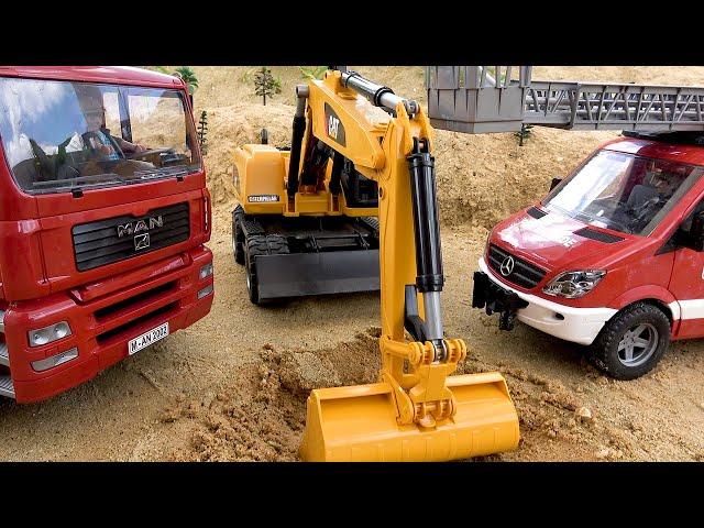 消防車和水庫建設的故事| 用於道路施工的卡車和混凝土攪拌機