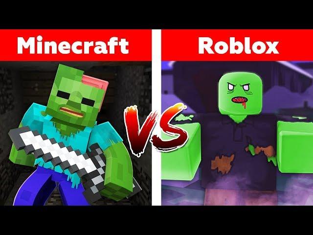 MINECRAFT vs ROBLOX! ZOMBIE ATTACK CHALLENGE!