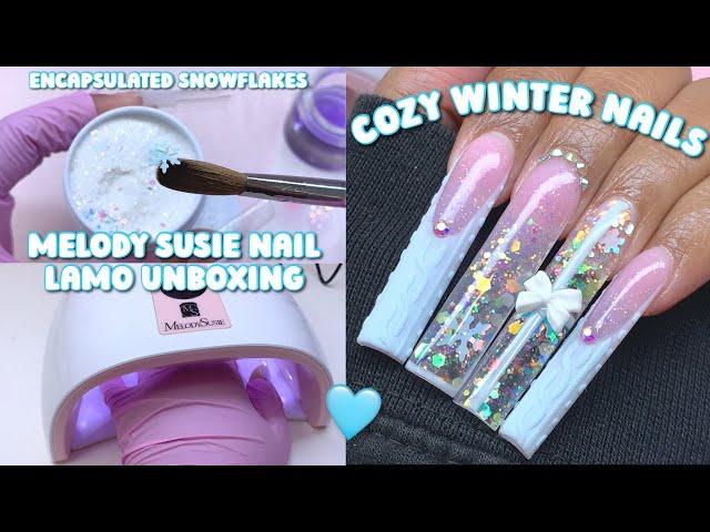 PINK & BLUE WINTER ENCAPSULATED NAILS! ️ Unboxing Melody Susie NEW Nail Lamp + Nail Art