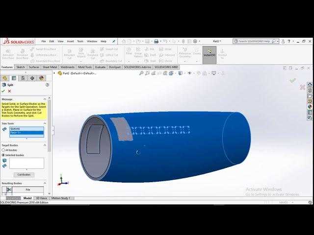 Split command in solidworks: split line : how can split a body in solidworks