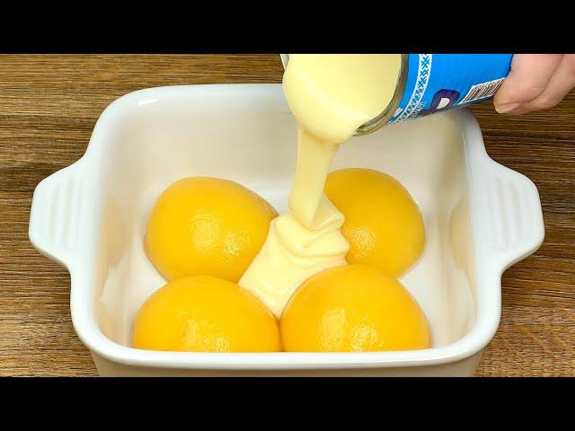 Whip condensed milk with peaches!The best French dessert this spring!No bake!