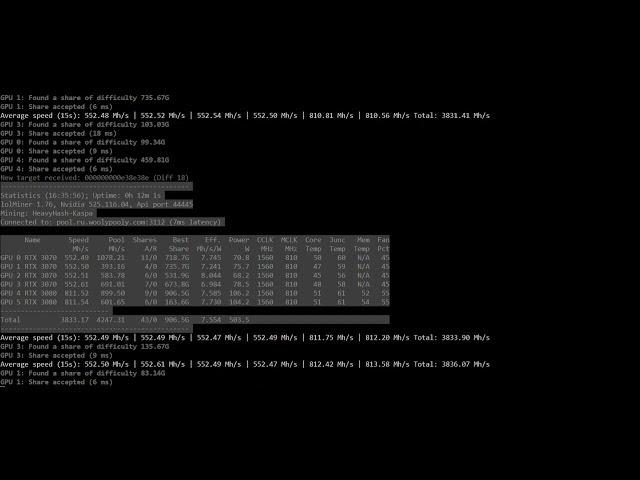 Монеты  KASPA + ZIL настройка RTX 3070 и RTX 3080 10Gb на LolMiner