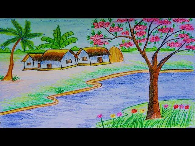 How To Draw Scenery of Spring Season Step By Step