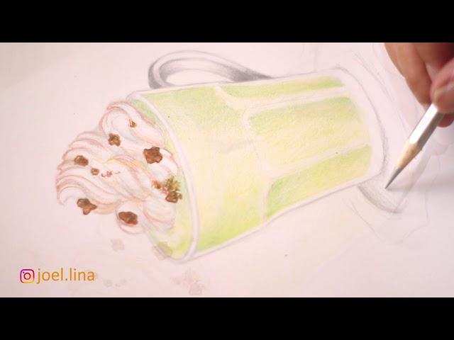 GREENTEA LATTE SKETCH WITH COLOUR PENCILS