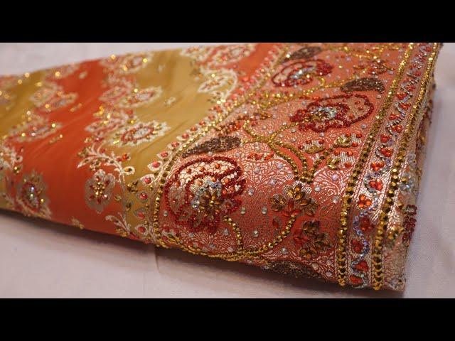 ARNG-3547 "The Persian Amber" Premium Banarasi Silk Saree||Silk Fabric||Acrylic Stones|Zari||Crystal