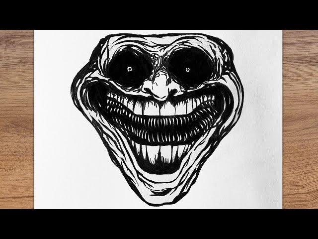 How to Draw Trollface step by step | Creepy drawing trollface