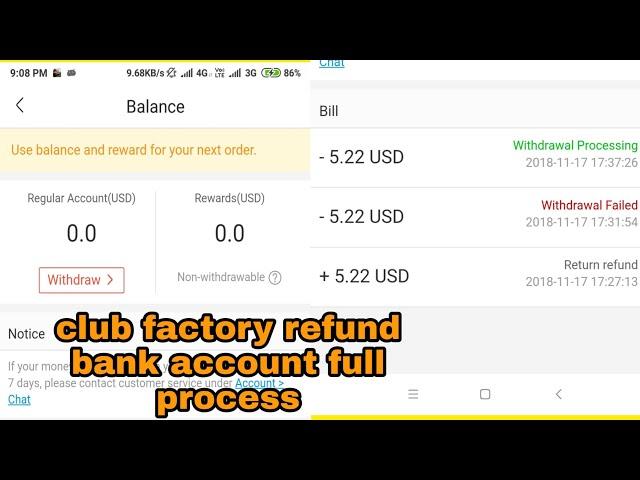 How to get refund club factory| club factory refund full process bank account transfer money