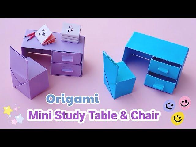 DIY Mini Paper Study Table & Chair | Dollhouse study table | Easy Origami Table & Chair | Easy Craft