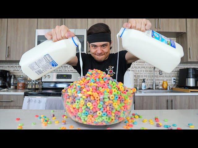 MASSIVE Bowl of Fruit Loops Challenge + Gallon of Milk