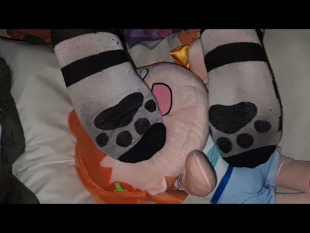 2 Weeks Worn Dirty Black Striped Paw Socks Footrest on Nesoberi