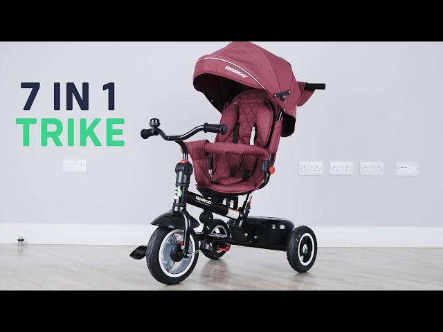 RiiRoo Kids Tricycle 7 in 1 Baby Trike with Push Handle Rotating and Reclining Stroller