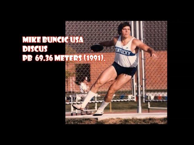 Mike Buncic USA discus PB  69.36 meters (1991) Fresno Relays .