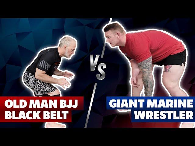 Old Man BJJ Black Belt vs Giant Marine Wrestler in Jiu Jitsu Match