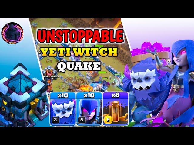 EPIC STRATEGY!! Th13 Yeti Witch Quake Attack Strategy | Th13 Yeti Witch | Th13 Attack Strategy Cwl