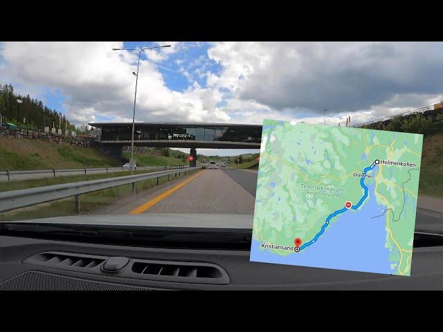 Driving E18 from Oslo (Holmenkollen) to Kristiansand city in 4K