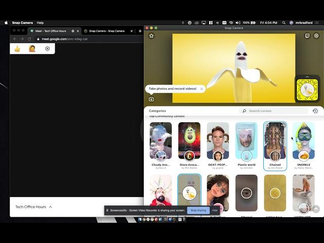 Using Snap Camera in a Google Meet