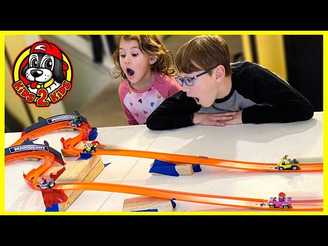 Kids Build Longest MARIO KART RACE With All Our HOT WHEELS CURVE TRACK (SUPER SMASH BROS Race!)