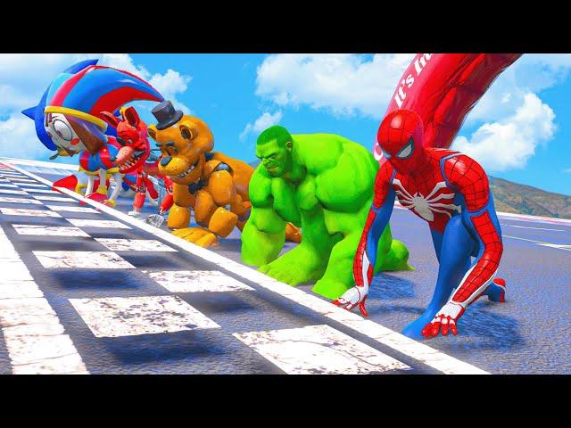 HULK and SONIC Join Forces to Take Down SPIDERMAN in Running Event #1066