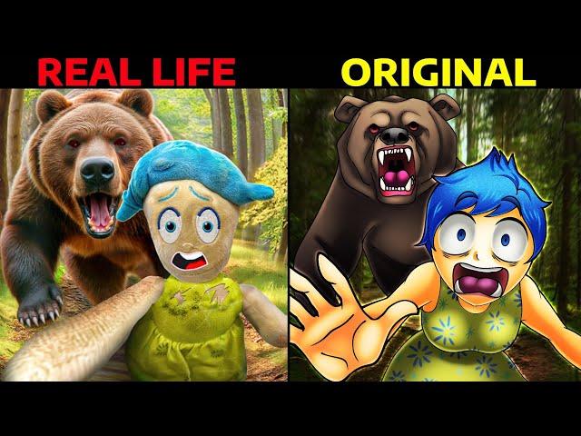 BEAR ATTACKED JOY! INSIDE OUT - Real Life VS Original! Animations in Real Life (parody)