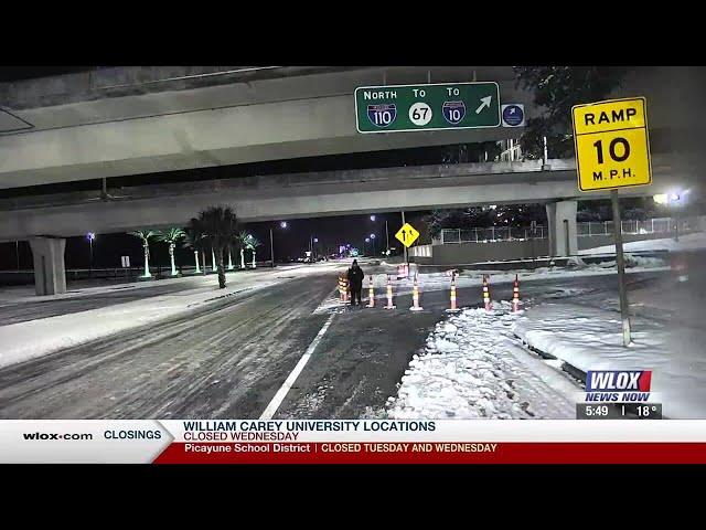 Bridges in South Mississippi remain closed as icy conditions continue